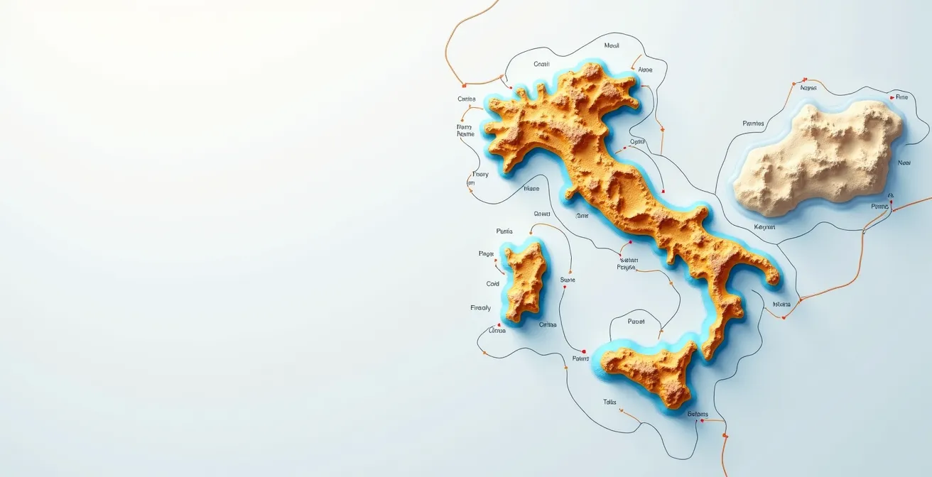 Carte montrant les connexions maritimes entre ports continentaux et corses avec distances